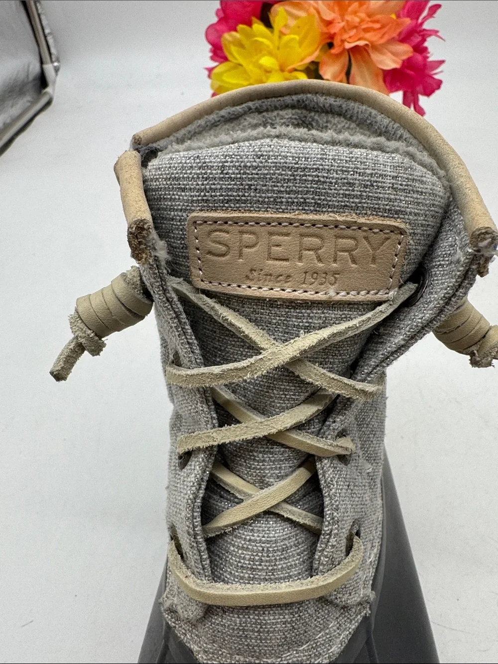 Sperry Gray and Tan Duck-Style Winter Ankle Boots Size 5.5 WRB10325